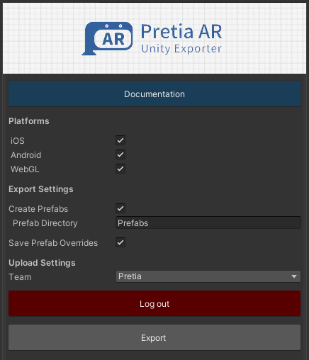 Unity Web Export Pretia AR